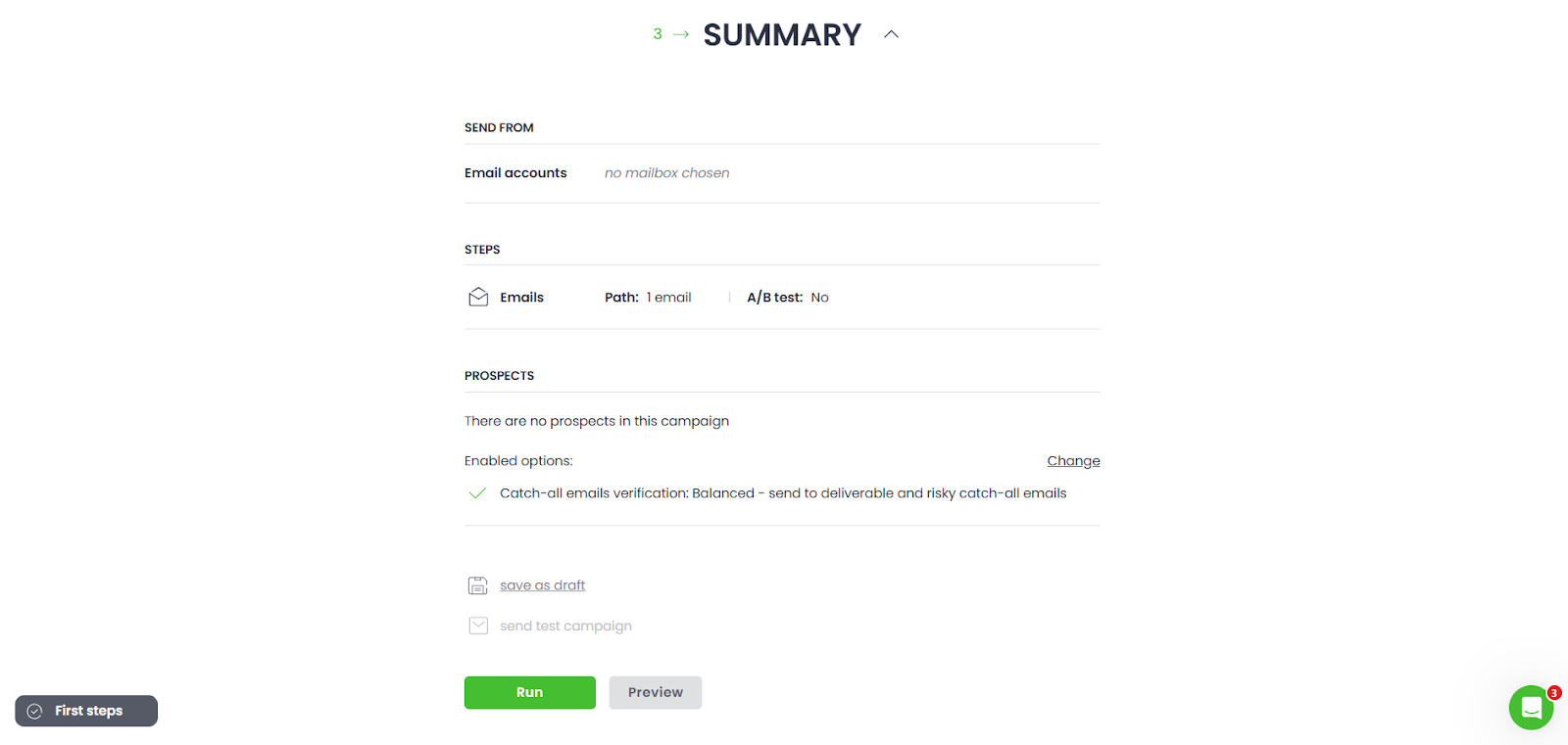 Screenshot showing the “Start Campaign” button on the Woodpecker interface.