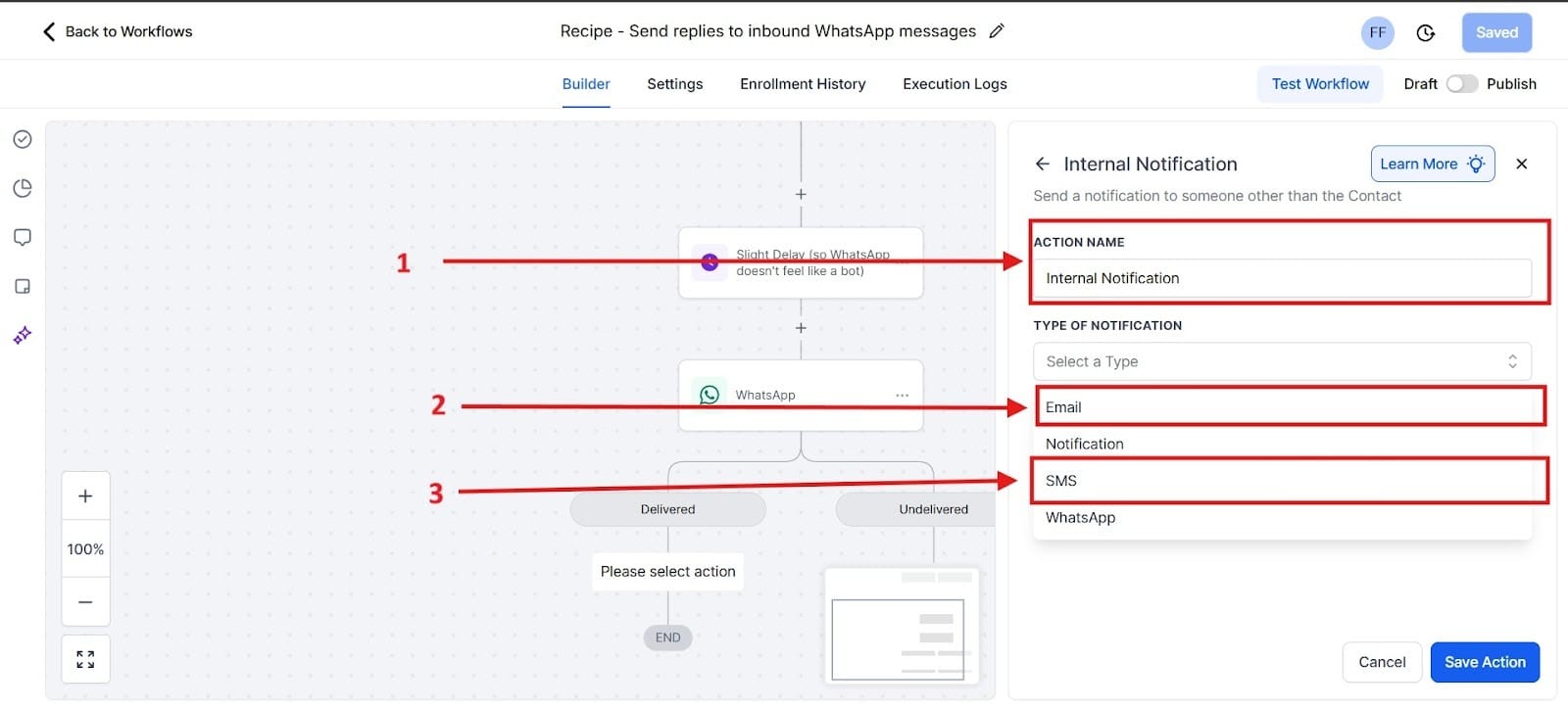 From this image, you can learn how to choose your internal notification.