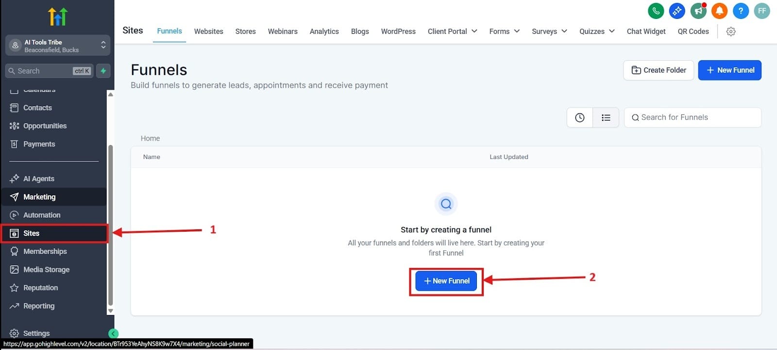 The image displayed shows you how to create your funnel.