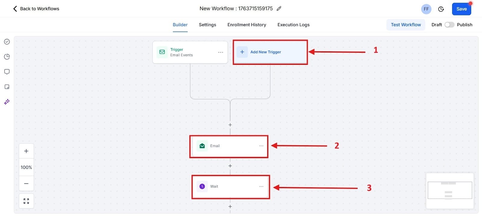 The image shown highlights the process for creating workflow triggers.