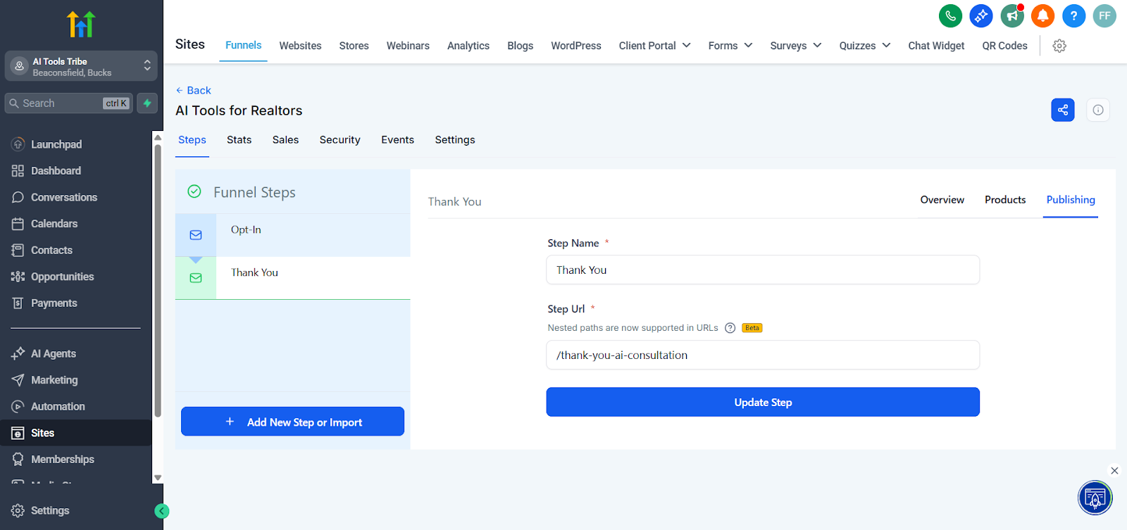 This image shows how to set up your “Thank You” page.