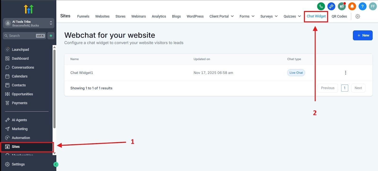 The image shows you how to go to your Chat Widget settings.
