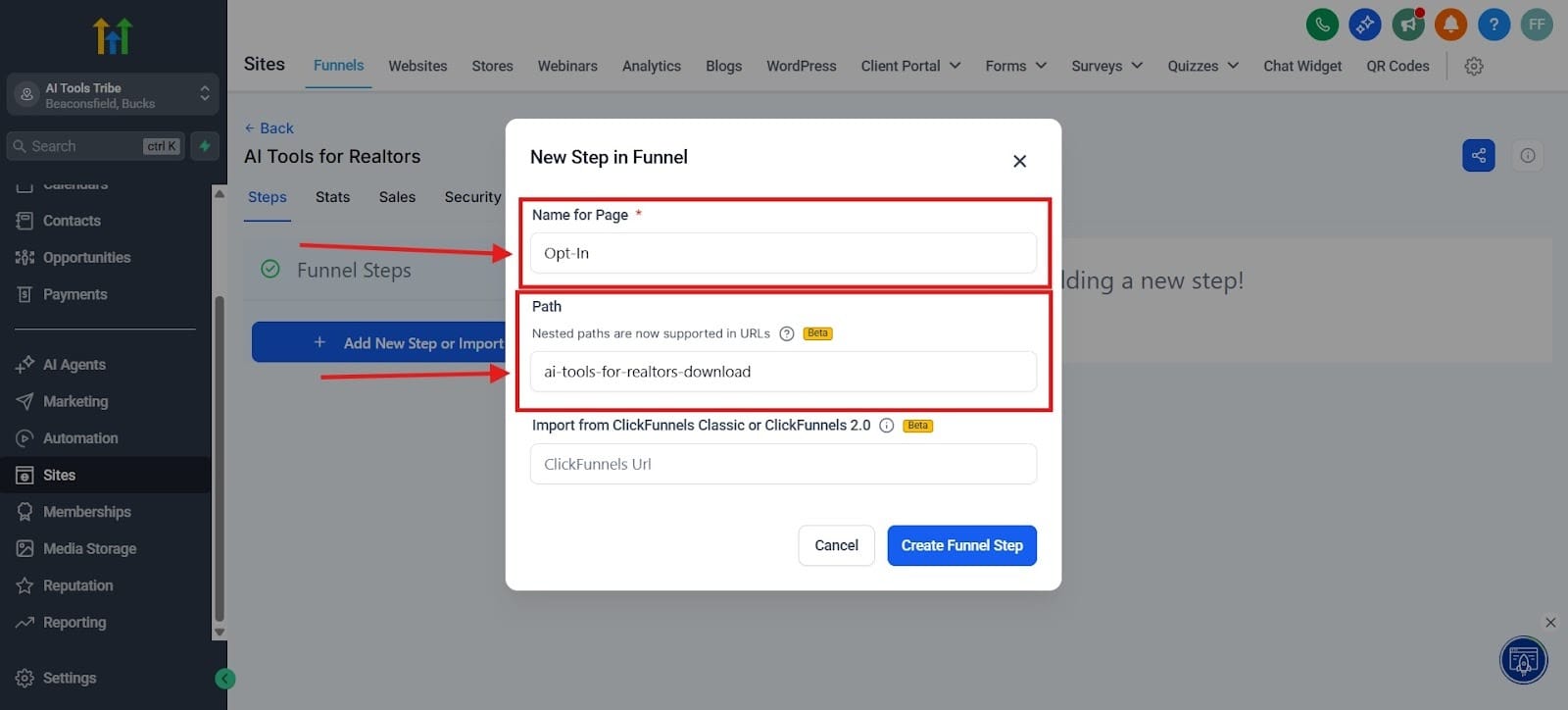 You can use this image to learn how to name your page and create a path.