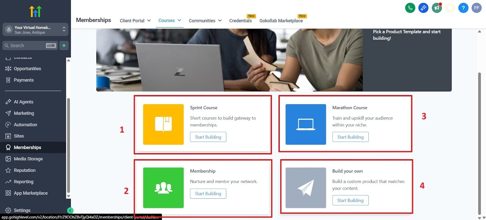 From this image, you see how to create courses using GHL.