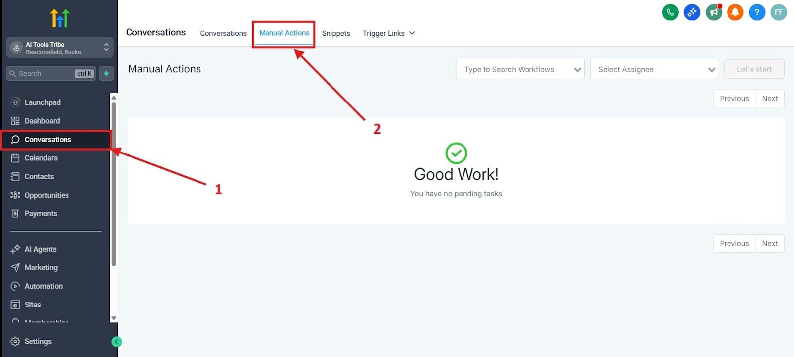Follow the steps outlined in the image to get to the Manual Actions section.