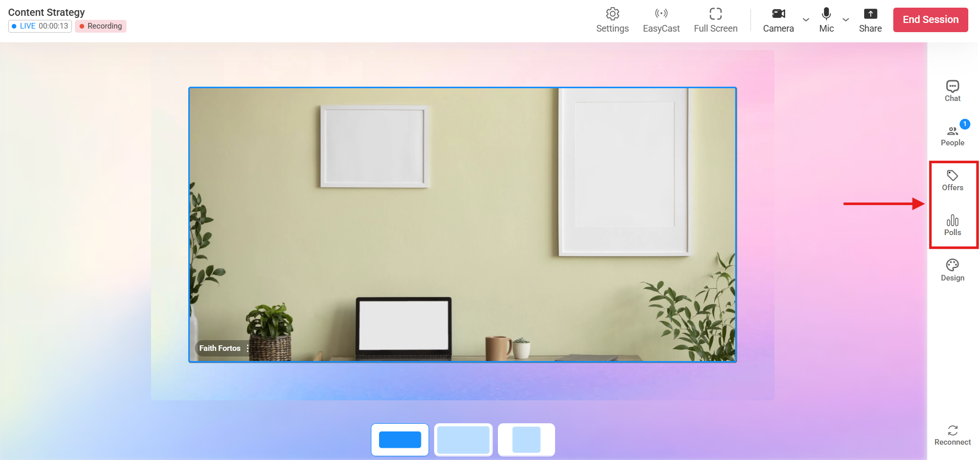 Screenshot of the Offers and Polls tab in the left corner of the dashboard.
