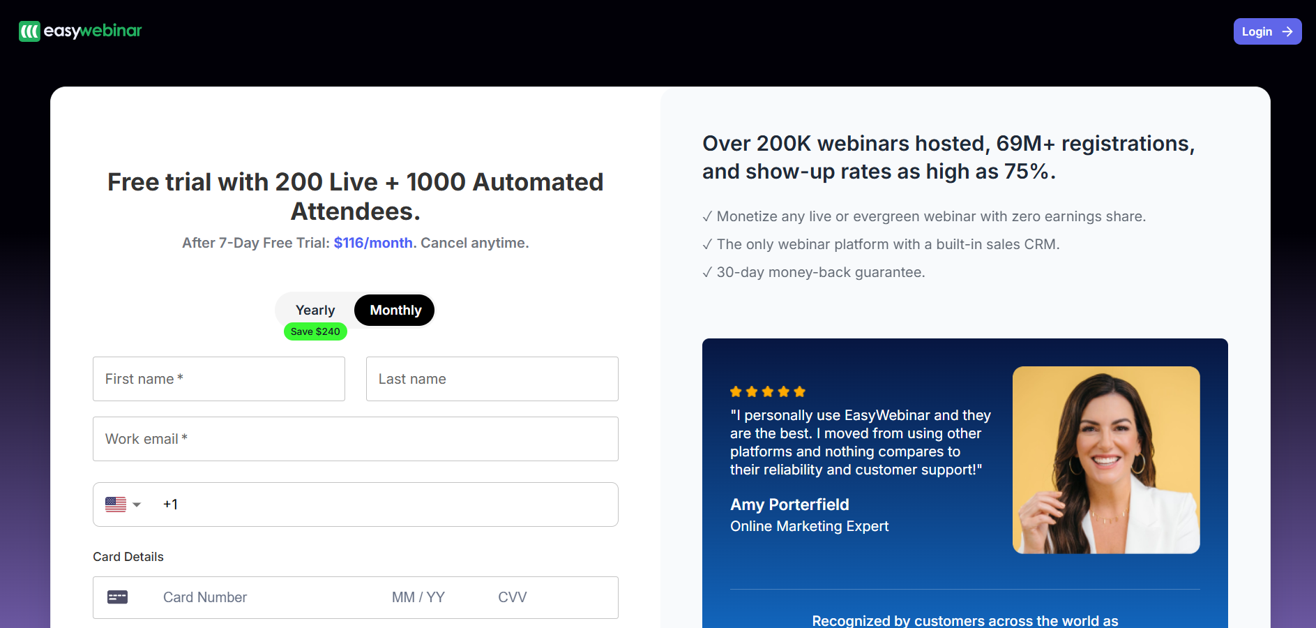 EasyWebinar signup screenshot.