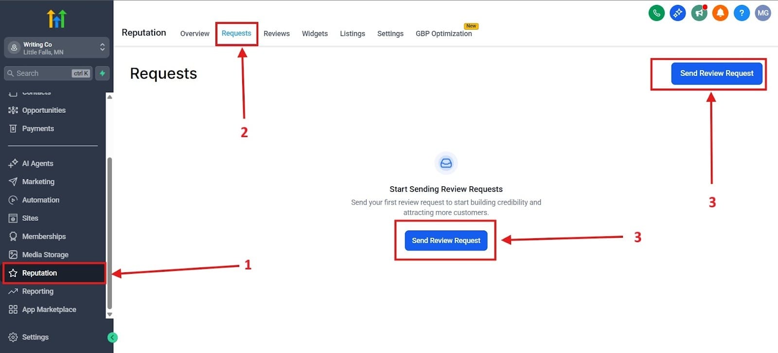 Use the image to get to the Automated Review Request feature.