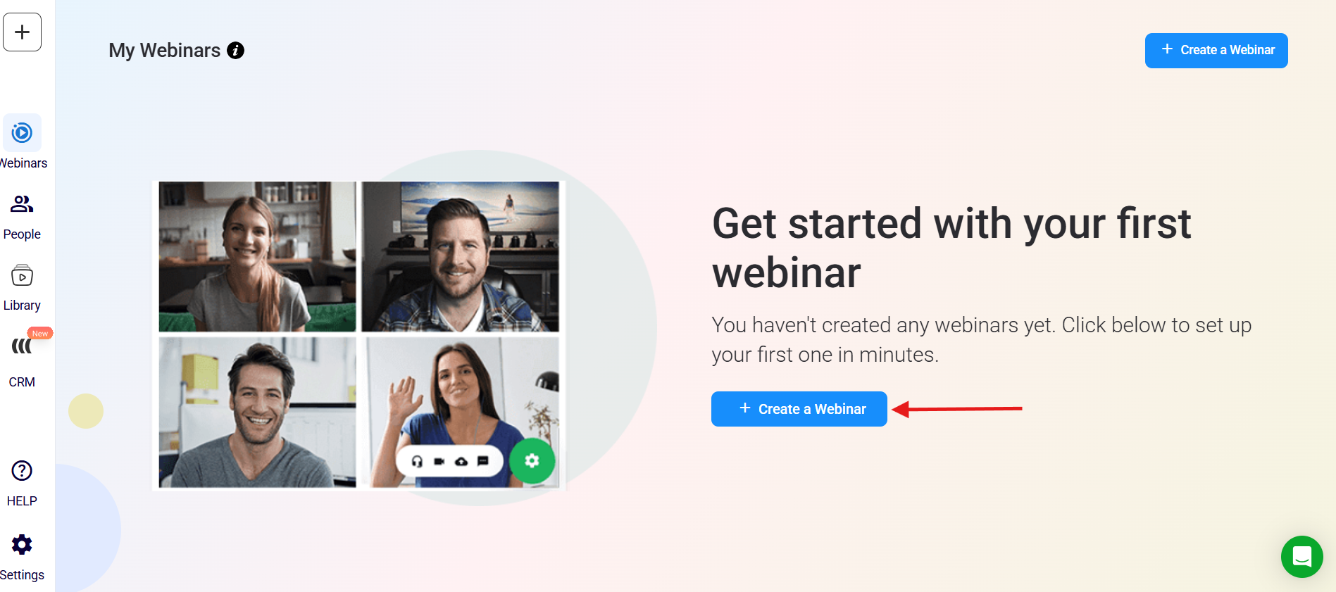 Screenshot of EasyWebinar dashboard after login.