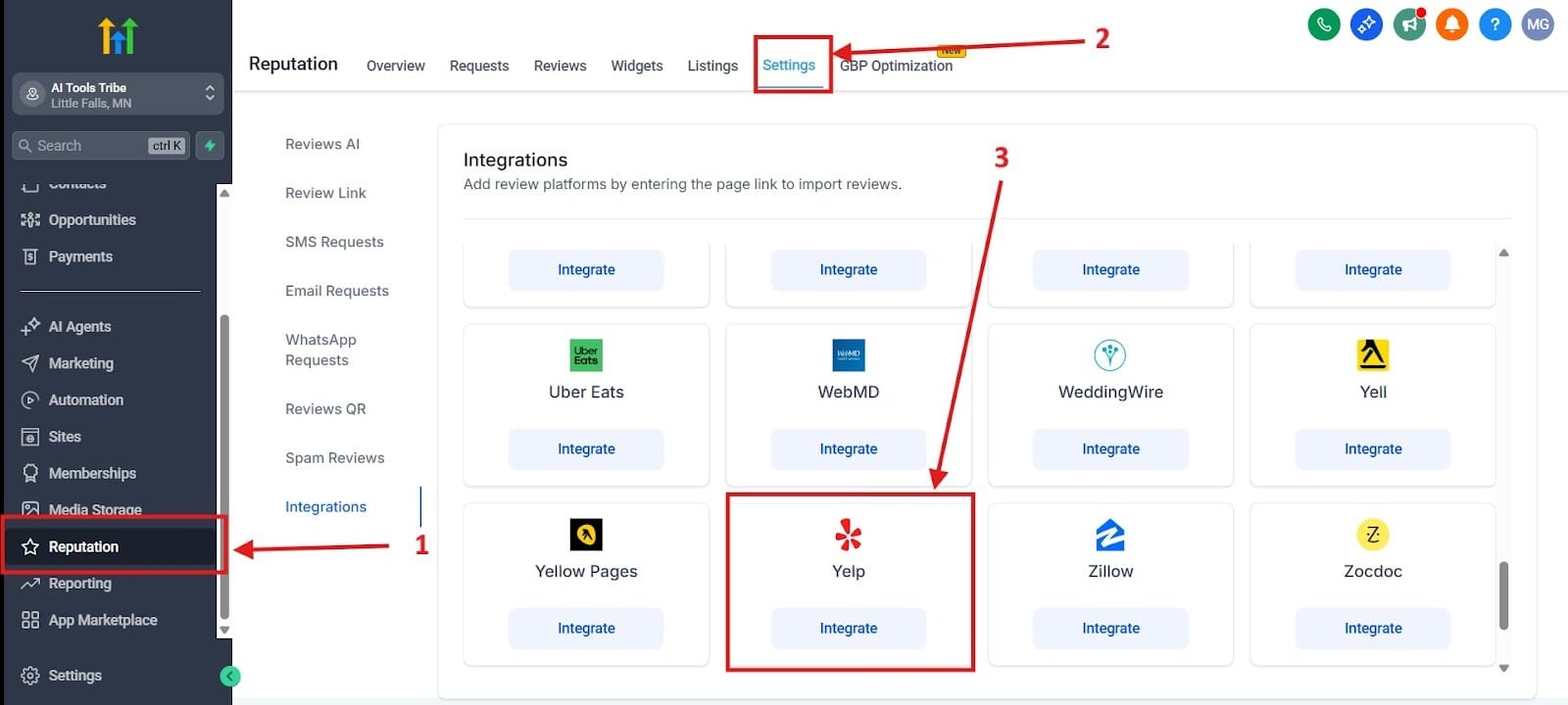 Here you see how to integrate your reviews with GHL.