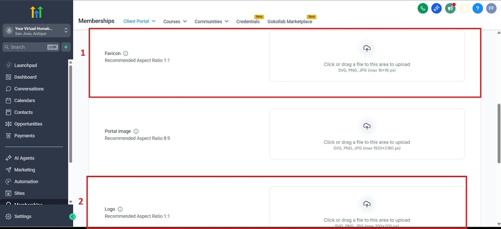 Use the image above to upload the Logo and Favicon.