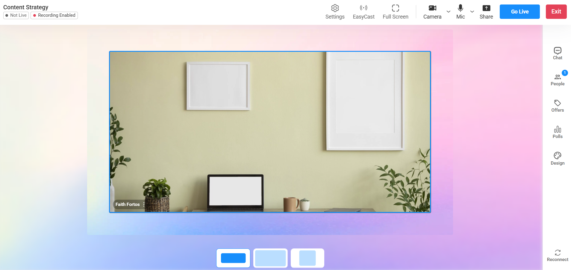 Screenshot of EasyWebinar live studio interface showing host camera feed.