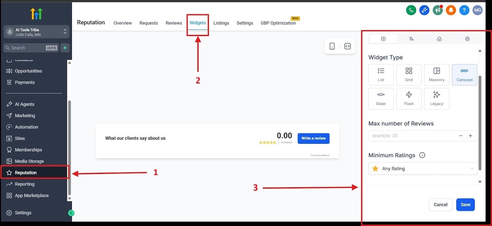 The image here shows how to get to the review funnel link.