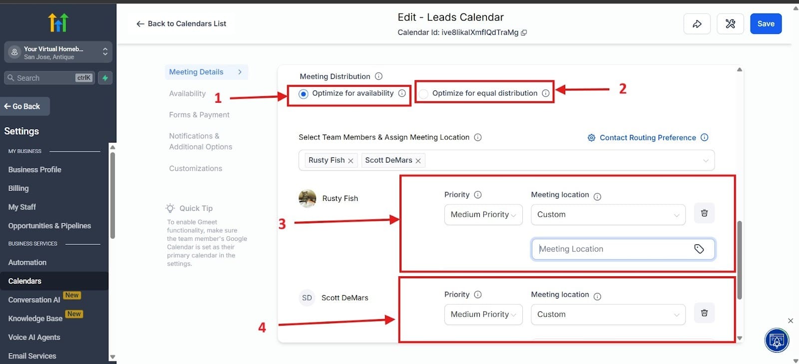 From the image above, you can see how to set up meetings with team members and what you would do to schedule them.
