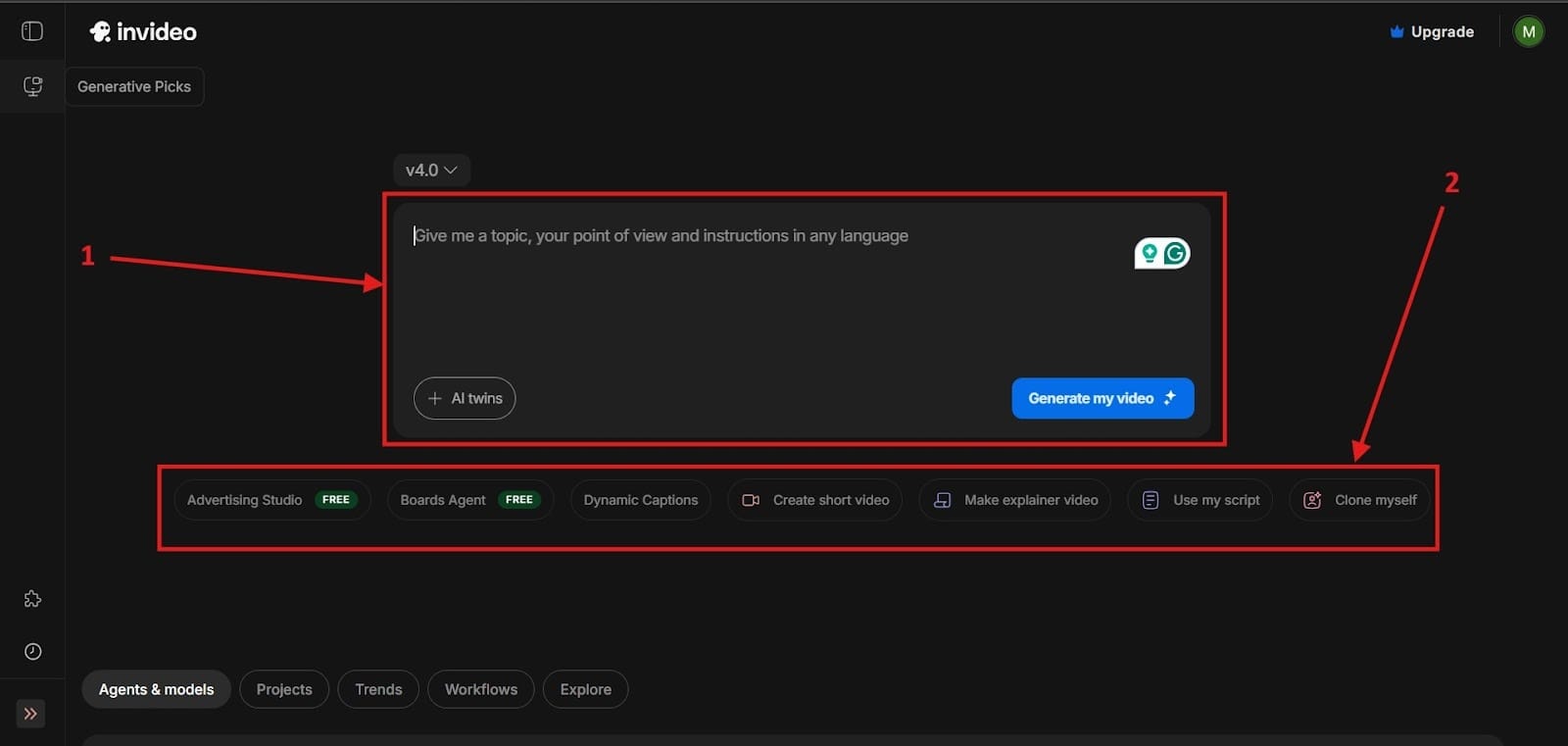 Highlighted above are the different elements of Invideo.
