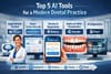 Top 5 AI tools for dental practices: chatbot, patient records, reviews, smile visualization, and diagnostics.